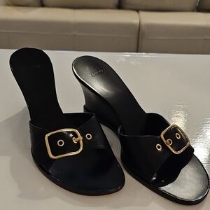 Coach Black Mules with Gold Buckle